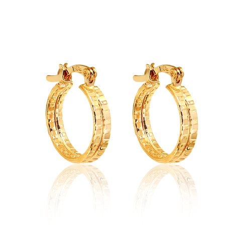 18K Gold Layered 15 mm Two Layered Texturized Kids Earrings 21.0402