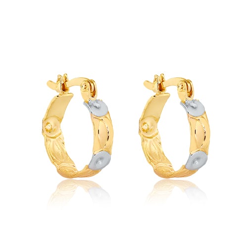 18K Gold Layered 15 mm Two Tone Texturized Kids Earrings 21.0404