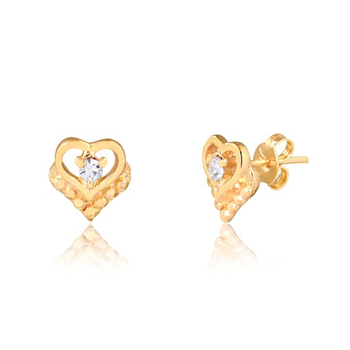 18K Gold Layered Clear CZ Center In Cut Out Heart Push Back Earrings 21.0412/1