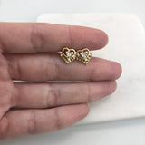 18K Gold Layered Clear CZ Center In Cut Out Heart Push Back Earrings 21.0412/1