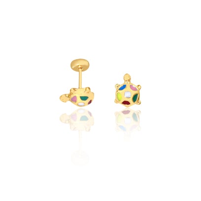 18K Gold Layered Multicolor Enamel Turtle Plug Kids Earrings 21.0414/17