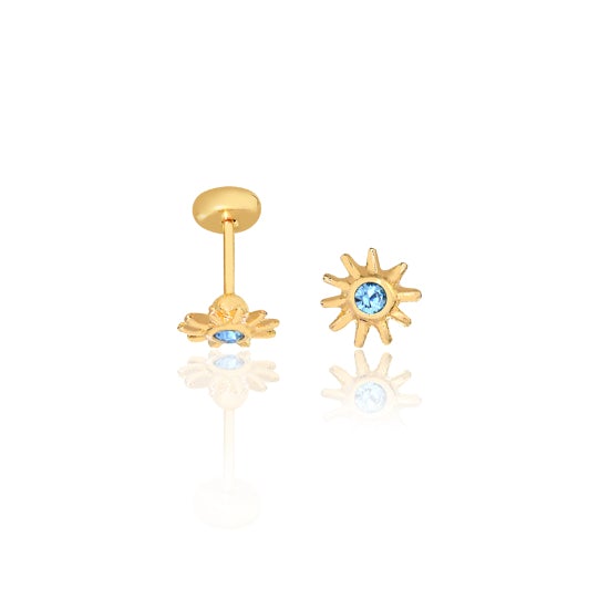 18K Gold Layered Blue CZ Center In Star Design Kids Earrings 21.0415/6