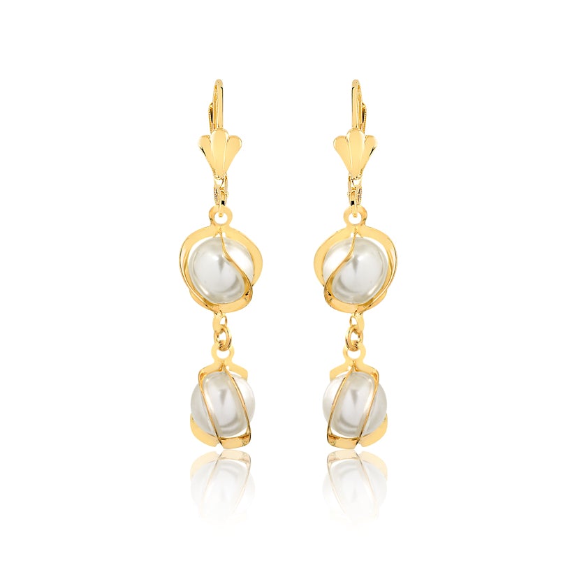 18K Gold Layered Pearls In Cut Out Design Lever Back Earrings 21.0416/92
