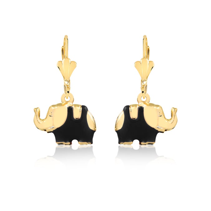 18K Gold Layered Enamel Elephant Shape Lever Back Earrings 21.0419/2/3