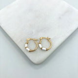 18K Gold Layered 15 mm White Enamel Cylinder Hoops Kids Earrings 21.0427/1