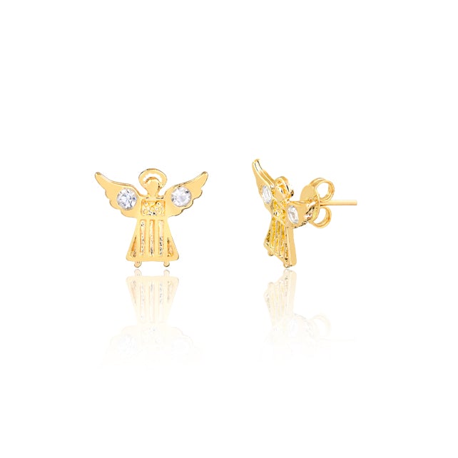 18K Gold Layered Guardian Angel Push Back Earrings With Cubic Zirconia 21.0429/1