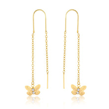 Load image into Gallery viewer, 18K Gold Layered Clear CZ Center In Butterfly Design Long Threader Earrings 21.0447/1
