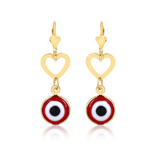 Load image into Gallery viewer, 18K Gold Layered Cut Out Heart W Red Greek Eye Dangle Leverback Earrings 21.0448/10
