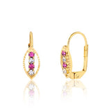 18K Gold Layered Pink & Clear CZ Design Leverback Kids Earrings 21.0454/7