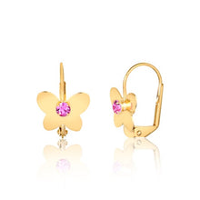 Load image into Gallery viewer, 18K Gold Layered Pink CZ Center In Butterfly Design Leverback Kids Earrings 21.0456/7

