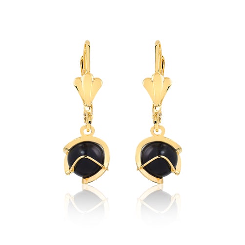 18K Gold Layered Black Pearl in Gold Cut Out Shape Leverback Earrings 21.0459/91