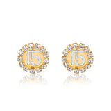 18K Gold Layered Clear CZ Around 15th Quinceañera Earrings 21.0460/1