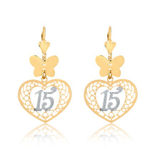 Load image into Gallery viewer, 18K Gold Layered Butterfly Design W Two Tone Cut Out Heart 15th Earrings 21.0463
