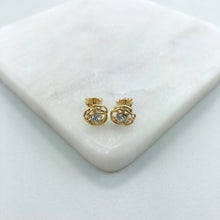 Load image into Gallery viewer, 18K Gold Layered Clear Rhinestone In Cut Out Flower Design Push Back Earrings 21.0574/1
