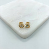 18K Gold Layered Clear Rhinestone In Cut Out Flower Design Push Back Earrings 21.0574/1