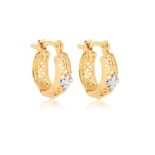Load image into Gallery viewer, 18K Gold Layered Two-Tone Cut Out Cuboid Kids Earrings With Flower Design 21.0591
