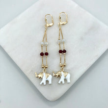 Load image into Gallery viewer, 18K Gold Layered White &amp; Red Rhinestone with White Enamel Elephant In TearDrop Dangle Earrings 21.0597/17
