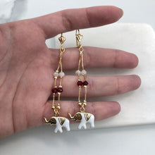 Load image into Gallery viewer, 18K Gold Layered White &amp; Red Rhinestone with White Enamel Elephant In TearDrop Dangle Earrings 21.0597/17
