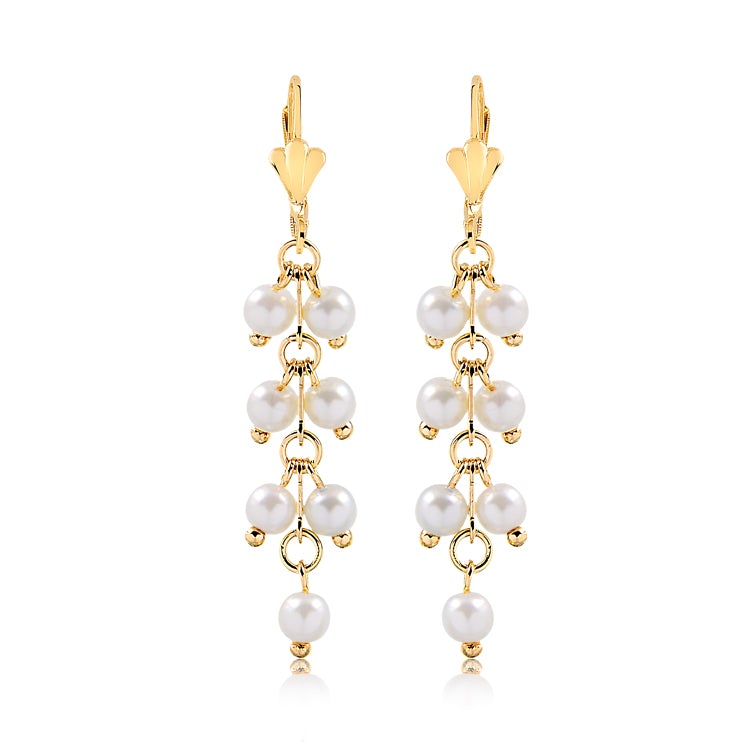 18K Gold Layered Pearls Drop In Chandelier Earrings 21.0599/92
