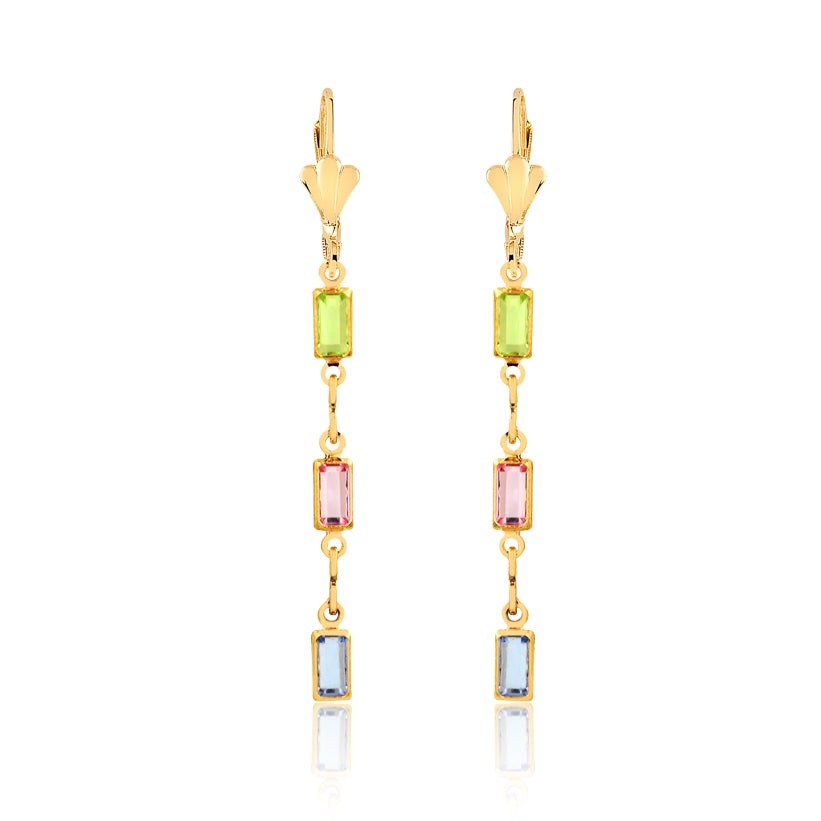 18K Gold Layered Multicolored Rhinestone Dangle Earrings 21.0601/17