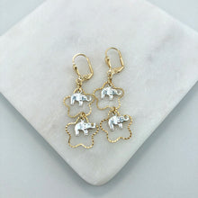 Load image into Gallery viewer, 18K Gold Layered Two Tone Elephant In Cut Out Star Shape Dangle Earrings 21.0604
