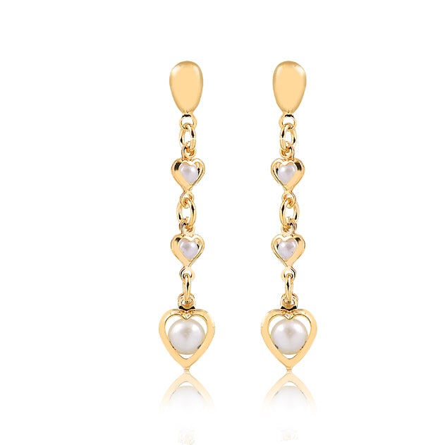 Products 18K Gold Layered Dangle with Three Pearls Earrings 21.0609/92