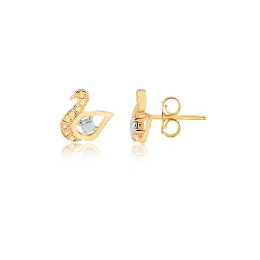 18K Gold Layered Two-Tone Swan Design Push Back Earrings 21.0612