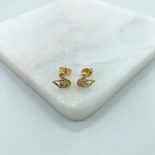 Load image into Gallery viewer, 18K Gold Layered Two-Tone Swan Design Push Back Earrings 21.0612
