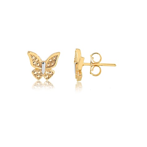 18K Gold Layered Two-Tone Butterfly Design Push Back Earrings 21.0613