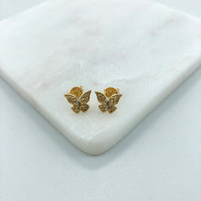 Load image into Gallery viewer, 18K Gold Layered Two-Tone Butterfly Design Push Back Earrings 21.0613
