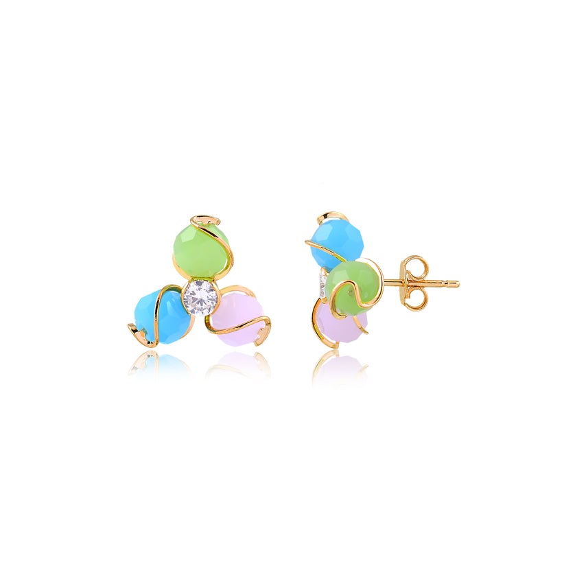 18K Gold Layered Multicolored Flower Design Push Back Earrings Wholesale 21.0615/17