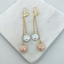 Load image into Gallery viewer, 18K Gold Layered Snake Chain Link Cluster Earrings With Tri-Tone Sun Drops 21.0623

