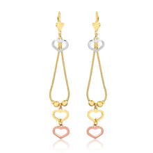 Load image into Gallery viewer, 18K Gold Layered Snake Chain Link Dangle Earrings with Tri-Tone Hearts 21.0624
