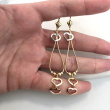 Load image into Gallery viewer, 18K Gold Layered Snake Chain Link Dangle Earrings with Tri-Tone Hearts 21.0624
