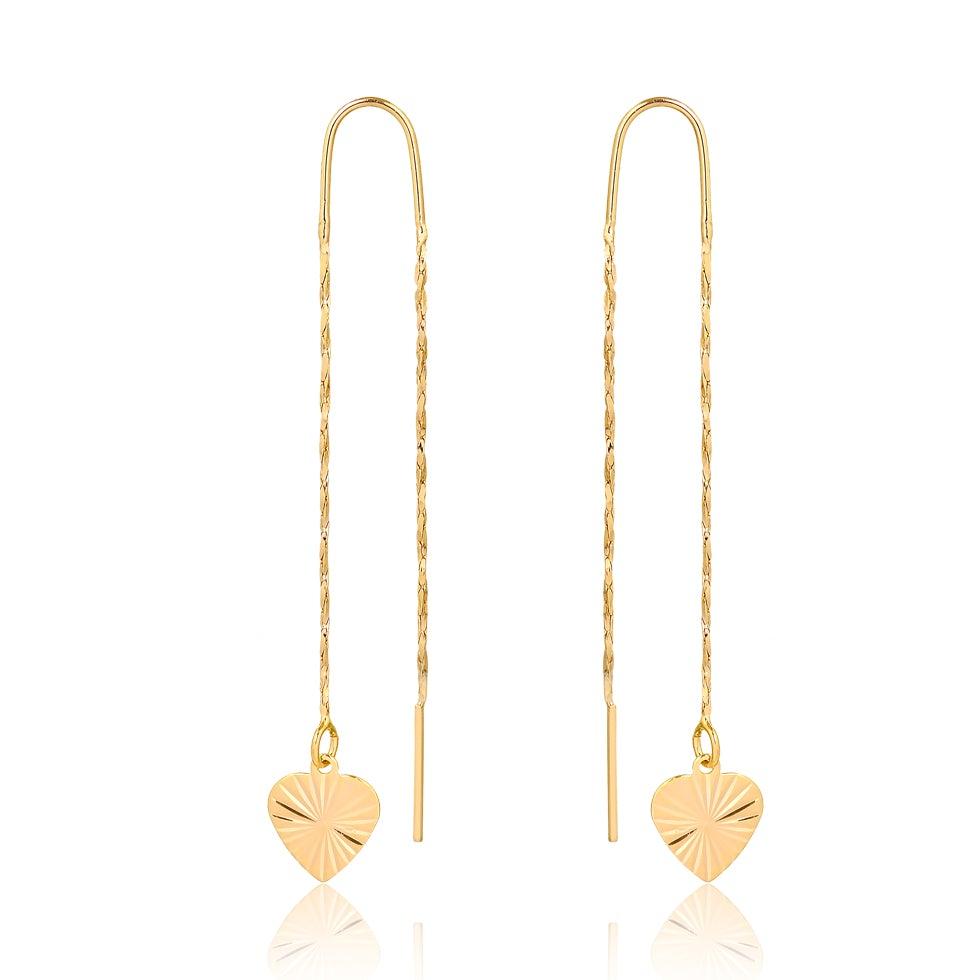 18K Gold Layered Long Threader Earrings with Heart Design 21.0627
