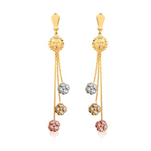 Load image into Gallery viewer, 18K Gold Layered Tri-Tone Sun &amp; Clover Drop Dangle Earrings 21.0628
