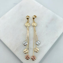 Load image into Gallery viewer, 18K Gold Layered Tri-Tone Sun &amp; Clover Drop Dangle Earrings 21.0628
