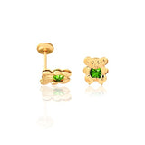 18K Gold Layered Green Cubic Zirconia Bear Plugs Kids Earrings 21.0632/8