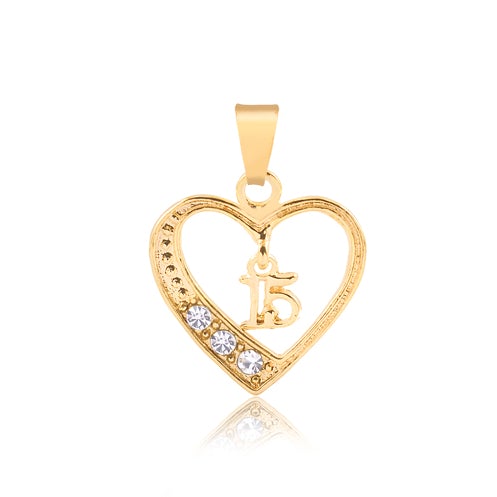 18K Gold Layered CZ Cutout Heart Design Quinceañera 15 Años Pendant 31.0006/1