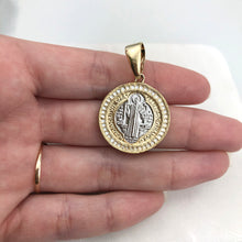 Load image into Gallery viewer, 18K Gold Layered Two Tone Saint Benedict Texturized Religious Medal Pendant 31.0021/1
