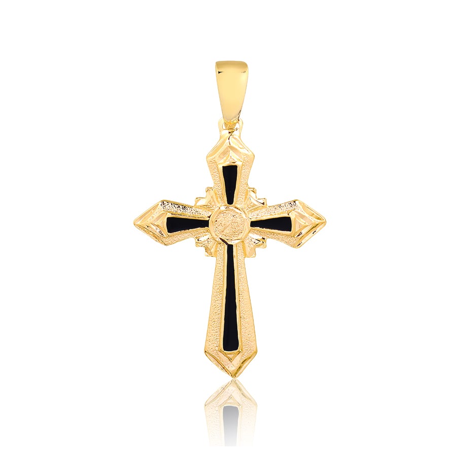 18K Gold Layered Black Enamel Holy Cross Religious Pendant 31.0034/2