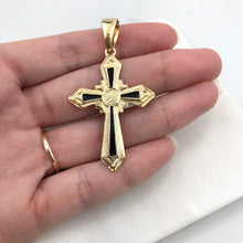 Load image into Gallery viewer, 18K Gold Layered Black Enamel Holy Cross Religious Pendant 31.0034/2
