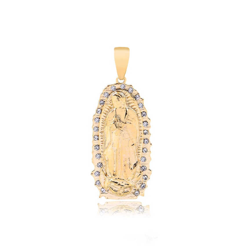 18K Gold Layered 56mm Clear CZ Our Lady of Guadalupe Medal Pendant 31.0052/1