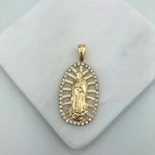 Load image into Gallery viewer, 18K Gold Layered Clear CZ Cut Out Our Lady of Guadalupe Medal Pendant 31.0061/1
