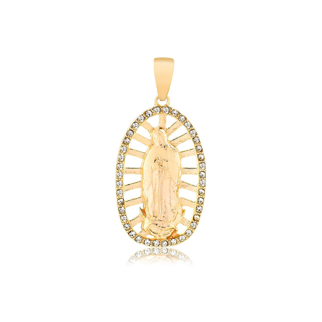 18K Gold Layered Clear CZ Cut Out Our Lady of Guadalupe Medal Pendant 31.0061/1