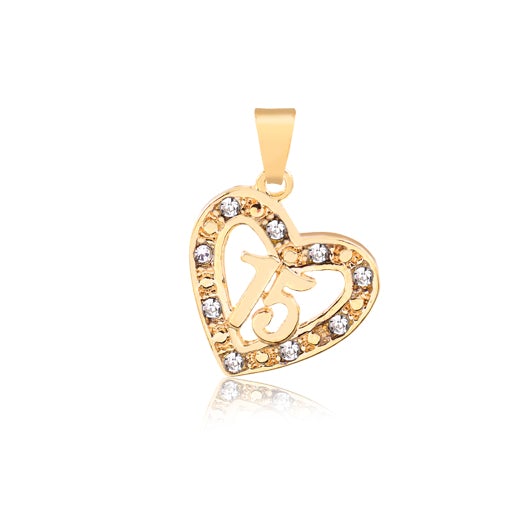 18K Gold Layered Clear CZ Cut Out Heart Shape 15th Birthday Quinceañera Pendant 31.0072/1