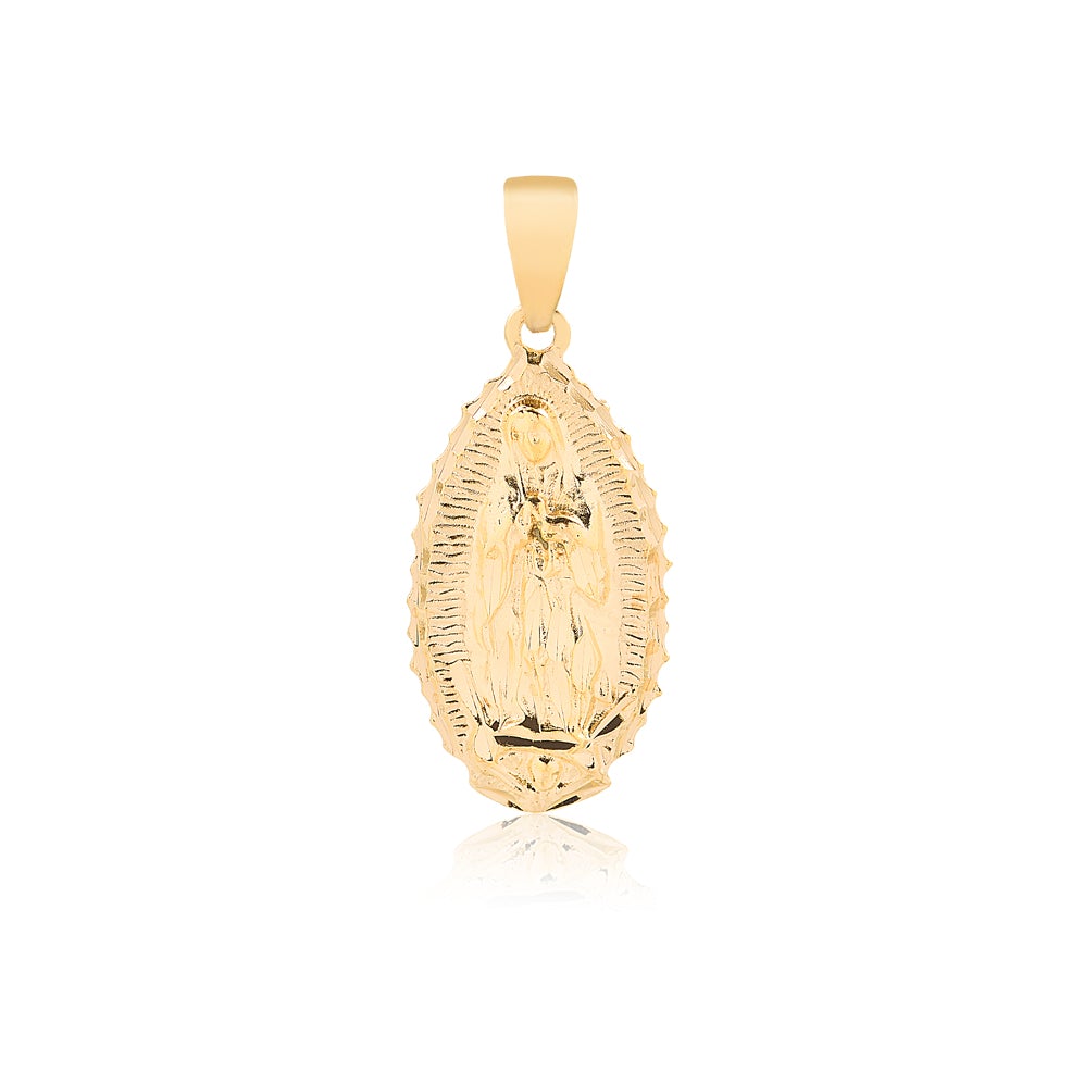 18K Gold Layered Texturized Our Lady of Guadalupe Medal Pendant 31.0077