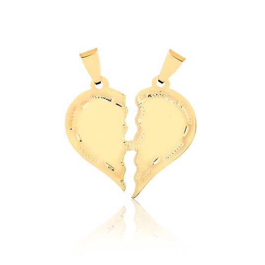 18K Gold Layered Double Pendant Heart Shape Cut In Two Half 31.0078