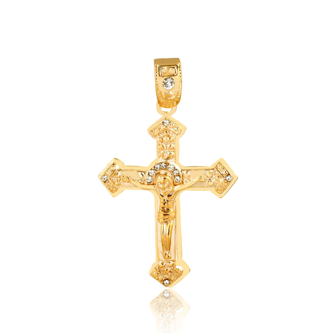 18K Gold Layered Clear CZ Jesus Cross Pendant 31.0087/1