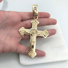 Load image into Gallery viewer, 18K Gold Layered Clear CZ Jesus Cross Pendant 31.0087/1
